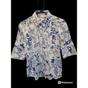 New York & Company Women's White/BLUE Blouse SZ XS